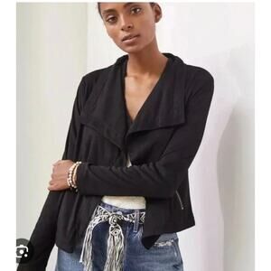 Anthropologie Marrakech Black Faux Suede Asymmetrical Moto Jacket XL Draped
